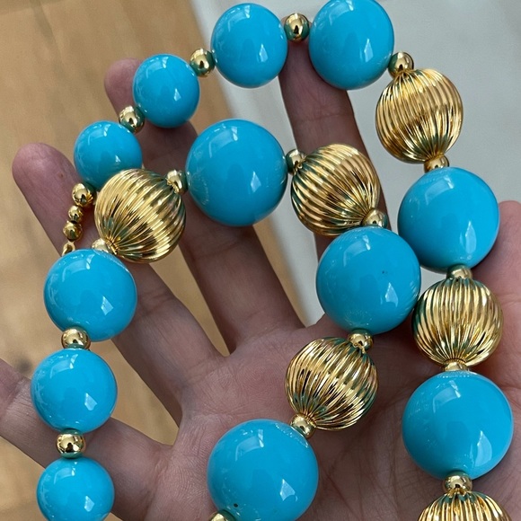 Signed Joan Rivers turquoise gold bead necklace - Picture 5 of 6